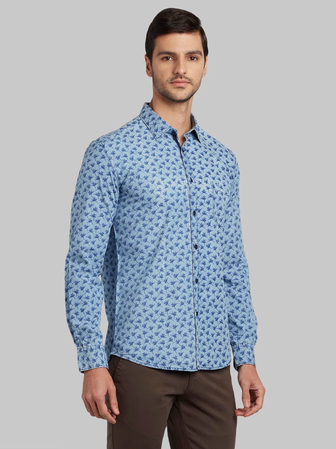 Men Blue Slim Fit Print Cotton Full Sleeve Shirts - Image 2