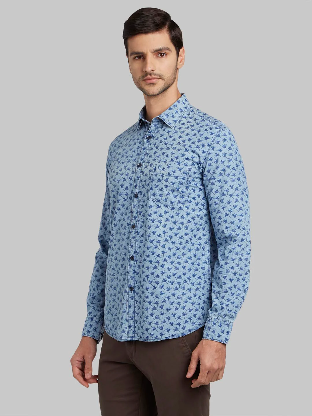 Men Blue Slim Fit Print Cotton Full Sleeve Shirts - Image 3