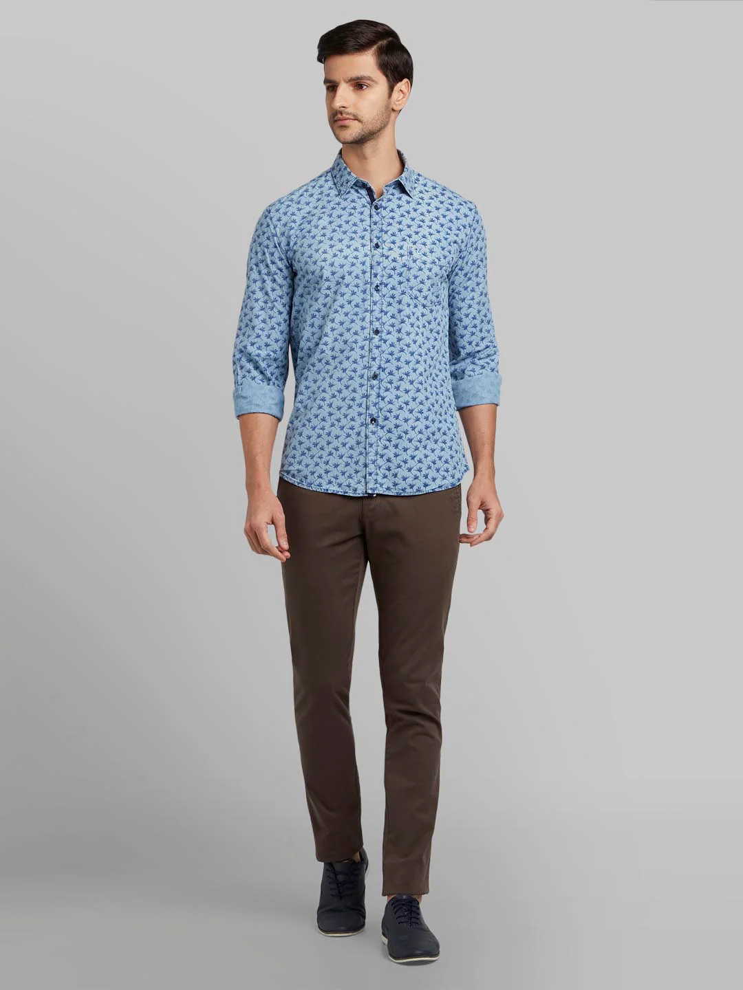 Men Blue Slim Fit Print Cotton Full Sleeve Shirts - Image 5