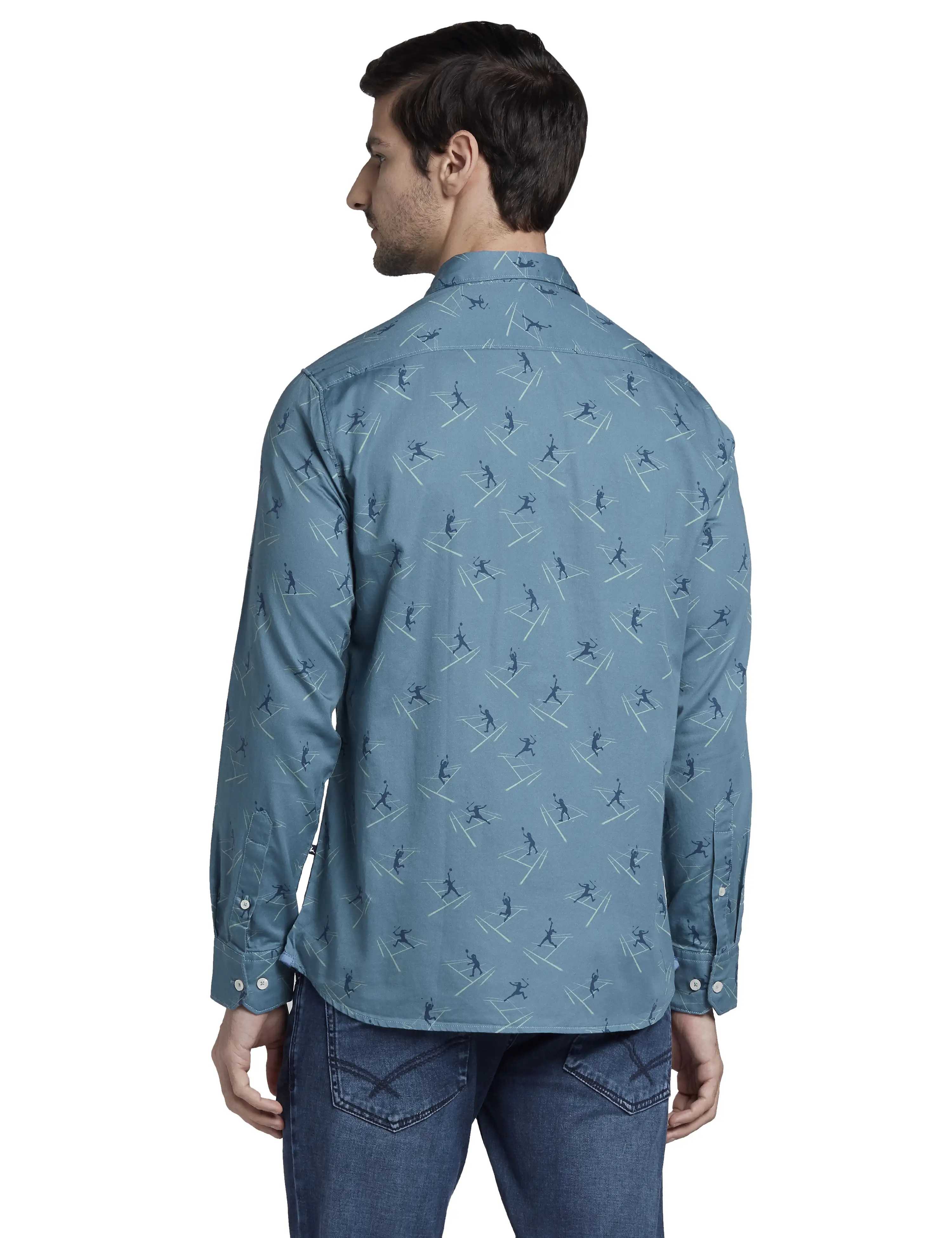 Men Blue Slim Fit Print Cotton Full Sleeve Shirts - Image 4