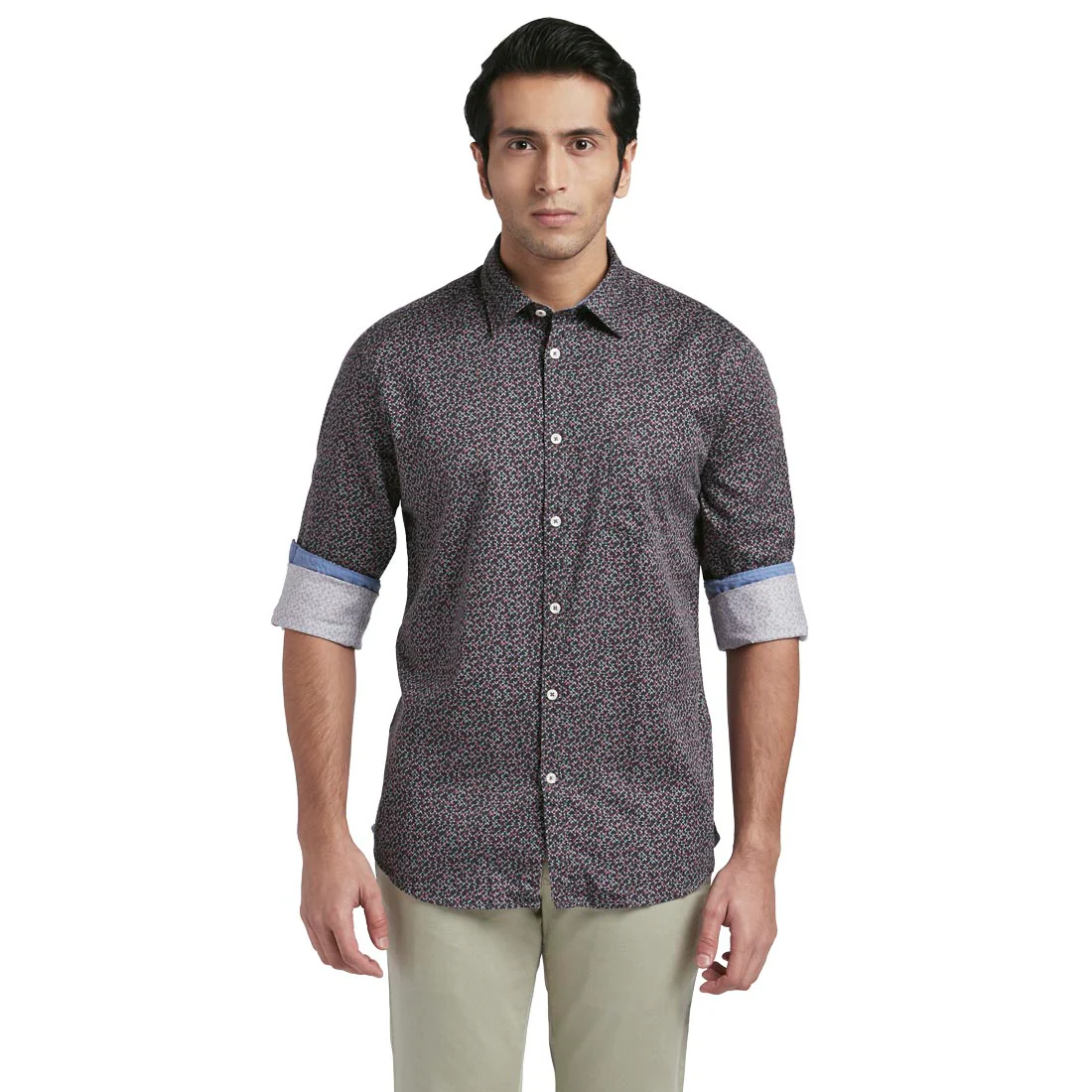 Men Blue Slim Fit Print Cotton Full Sleeve Shirts