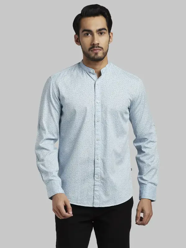 Men Blue Slim Fit Print Cotton Full Sleeve Shirts