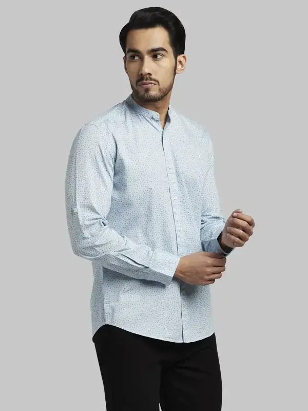 Men Blue Slim Fit Print Cotton Full Sleeve Shirts - Image 2