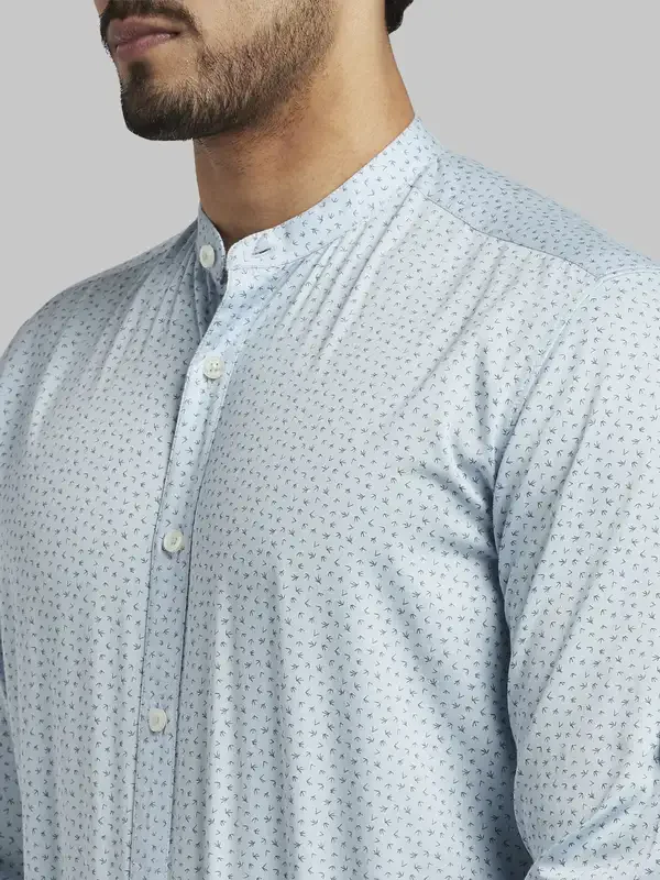 Men Blue Slim Fit Print Cotton Full Sleeve Shirts - Image 6