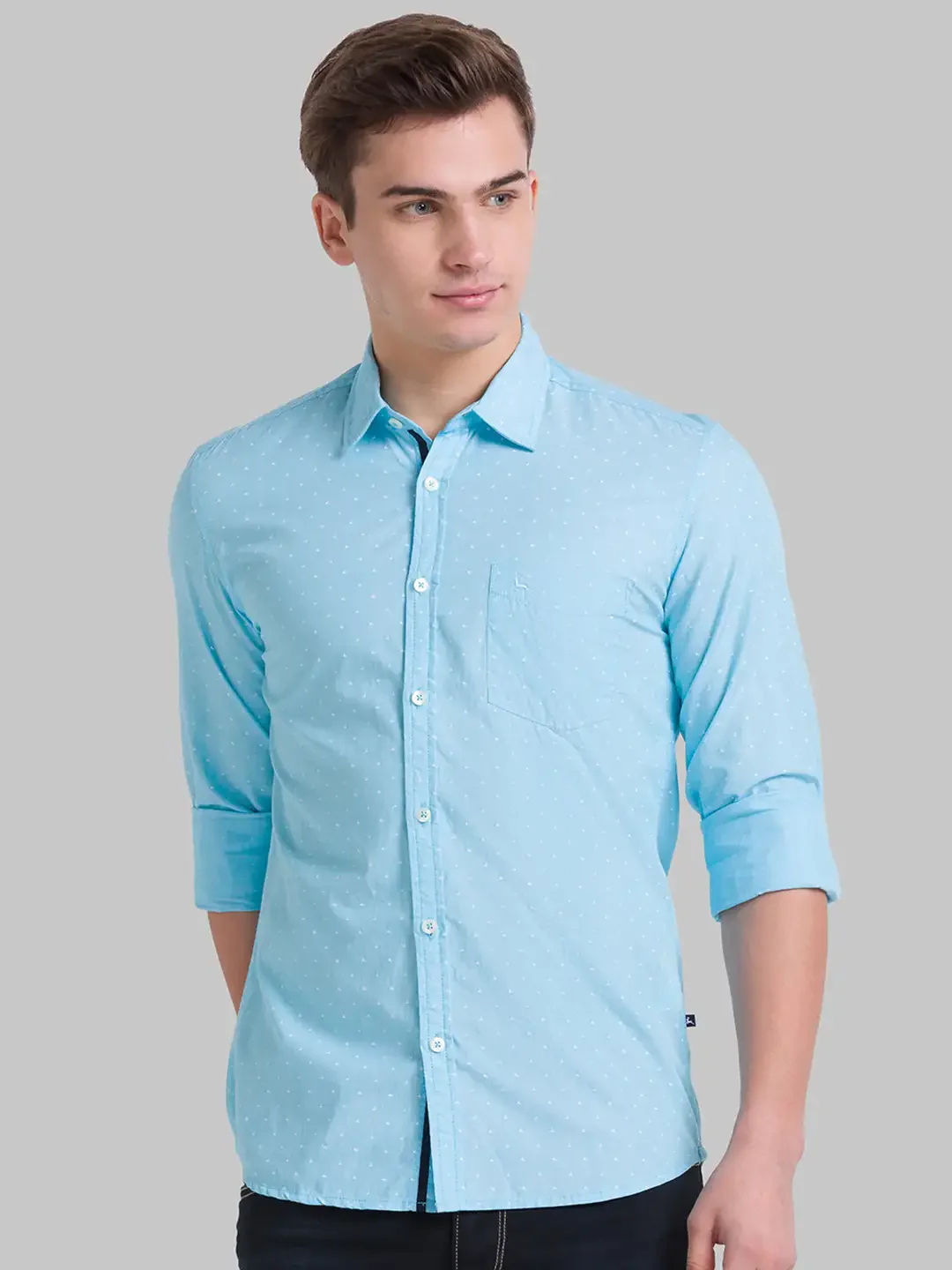 Men Blue Slim Fit Print Cotton Full Sleeve Shirts