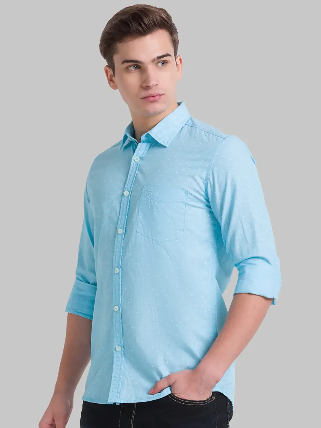 Men Blue Slim Fit Print Cotton Full Sleeve Shirts - Image 3