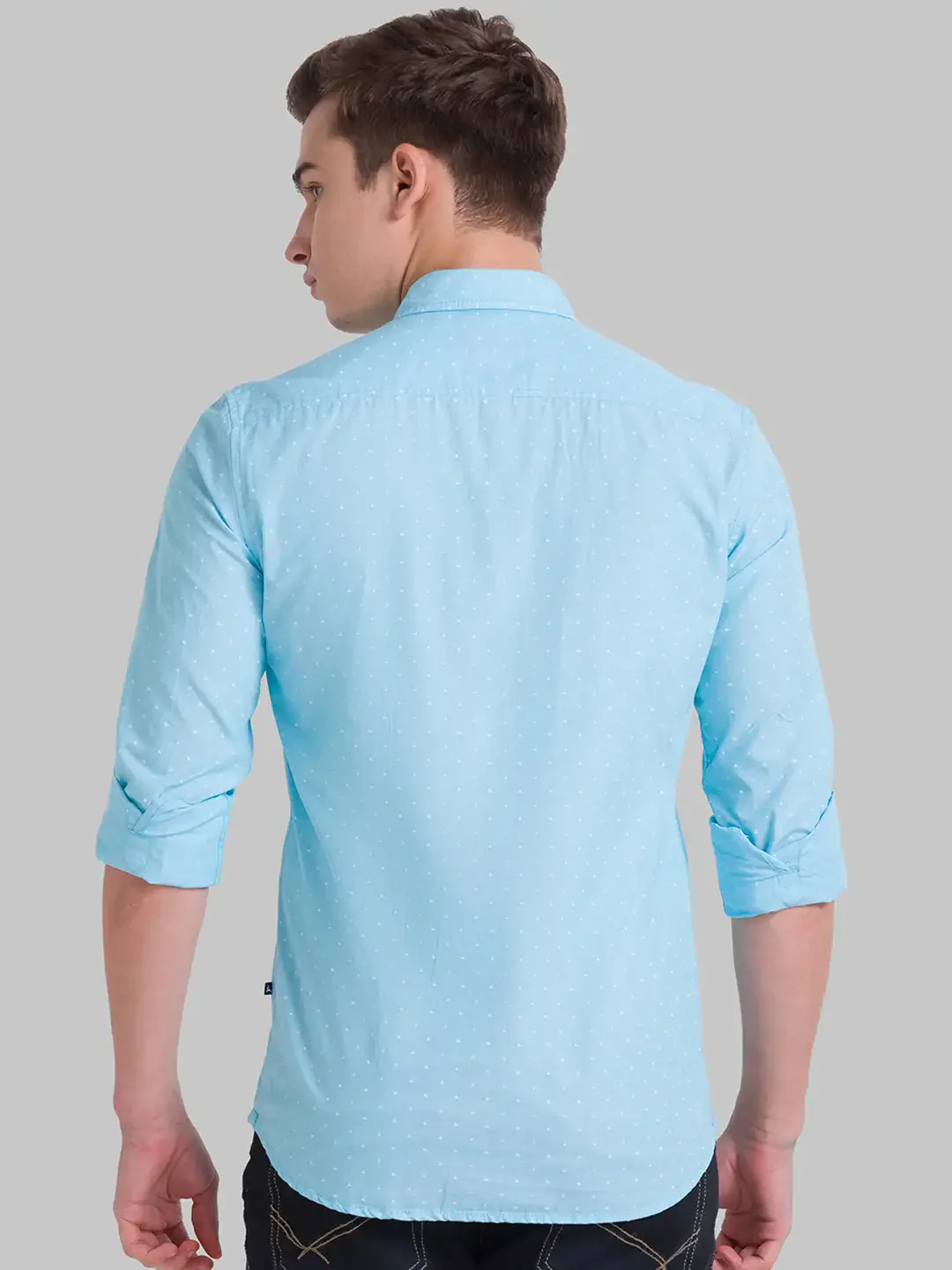 Men Blue Slim Fit Print Cotton Full Sleeve Shirts - Image 4