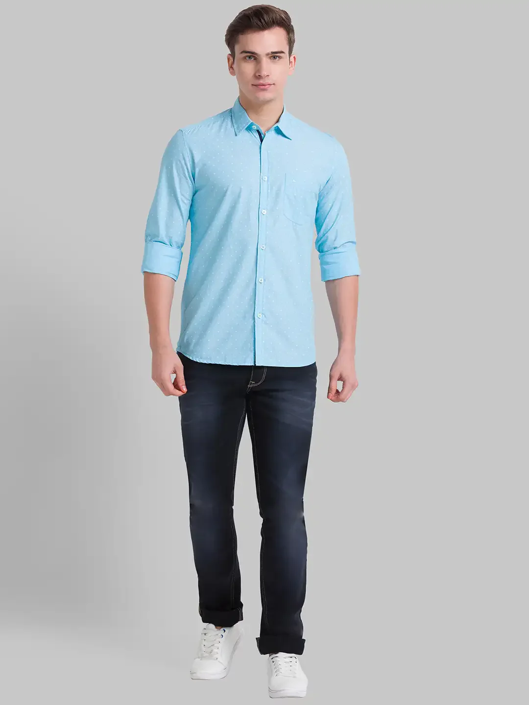 Men Blue Slim Fit Print Cotton Full Sleeve Shirts - Image 5