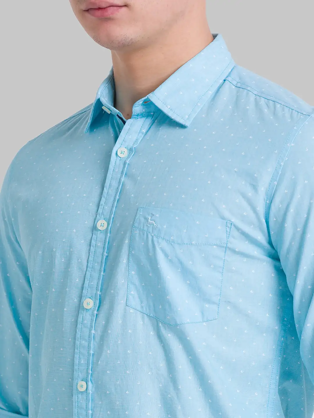 Men Blue Slim Fit Print Cotton Full Sleeve Shirts - Image 6