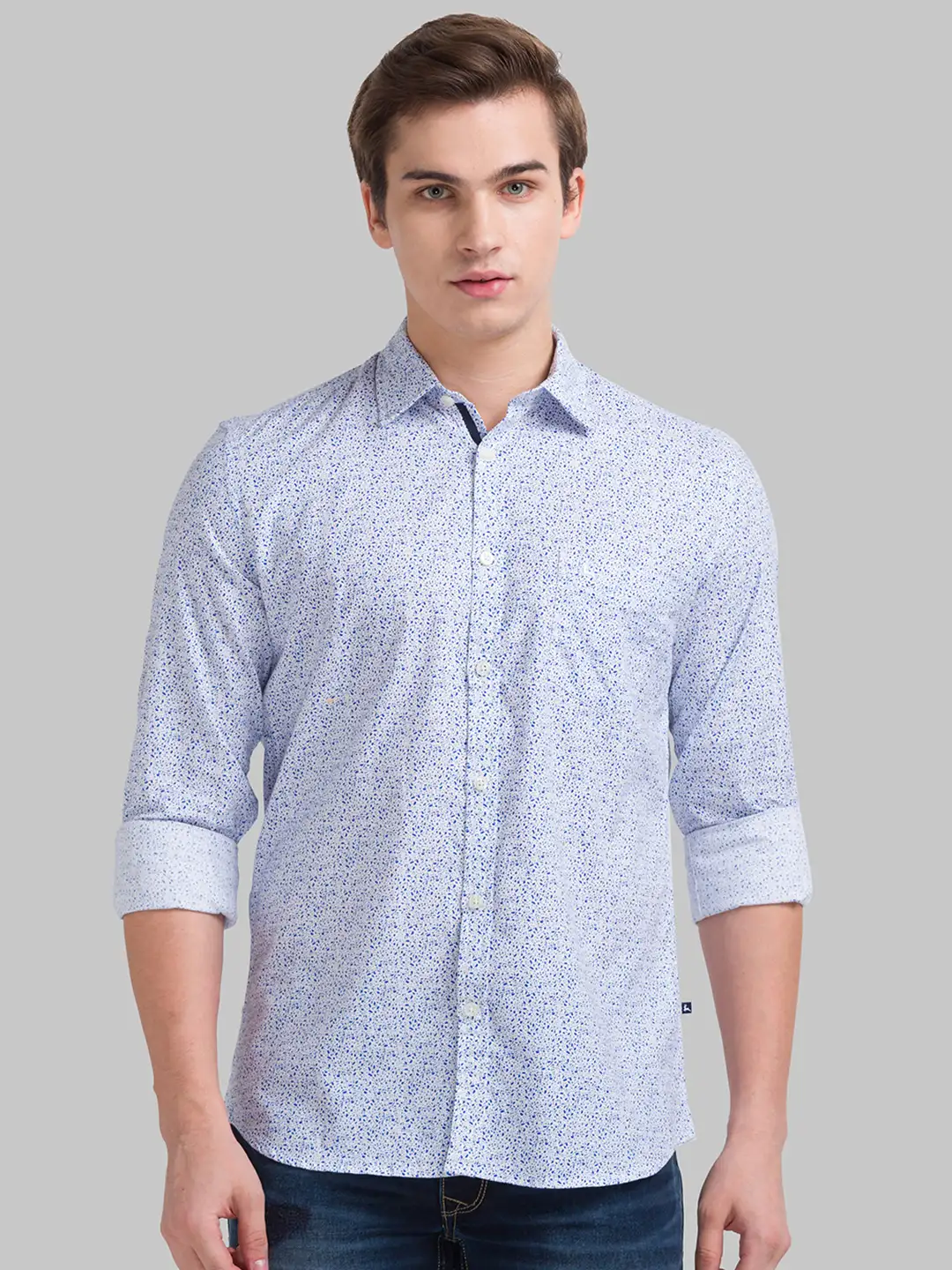 Men Blue Slim Fit Print Cotton Full Sleeve Shirts