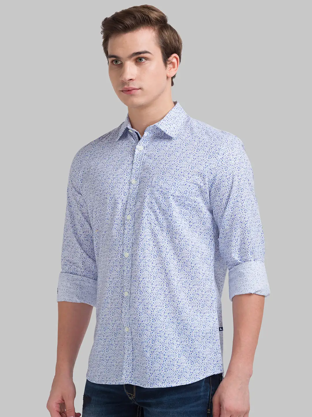 Men Blue Slim Fit Print Cotton Full Sleeve Shirts - Image 2