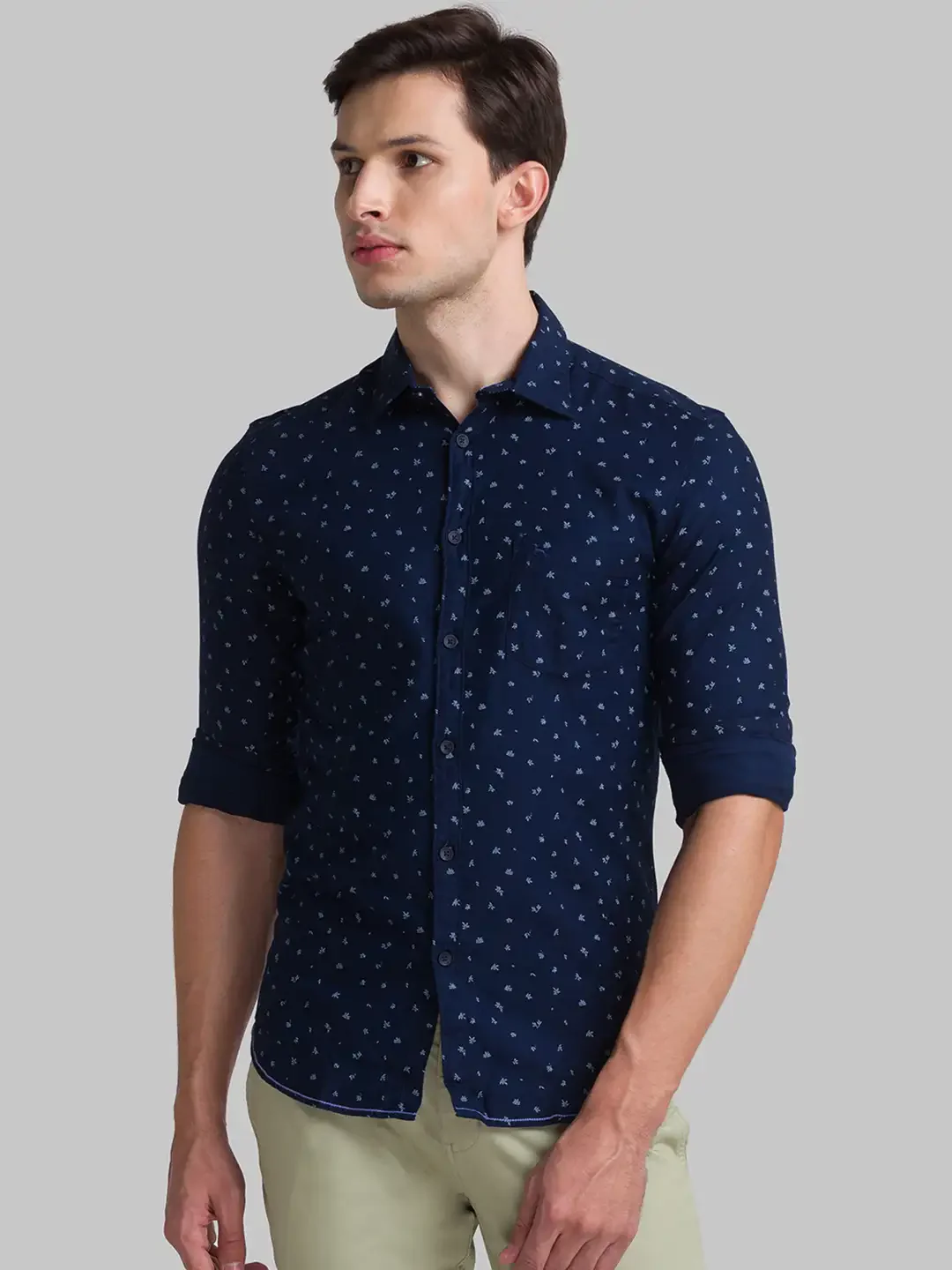 Men Blue Slim Fit Print Cotton Full Sleeve Shirts
