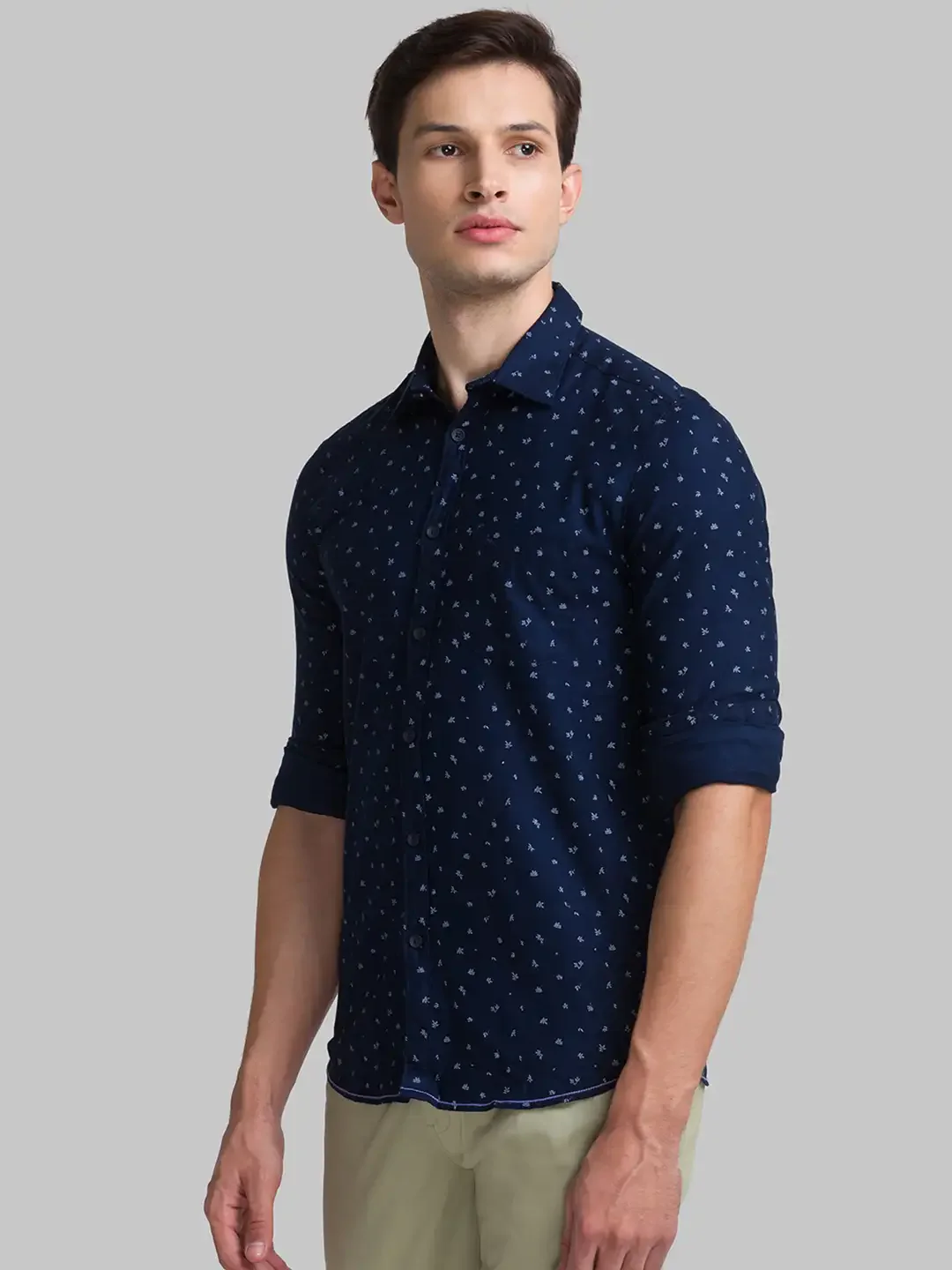 Men Blue Slim Fit Print Cotton Full Sleeve Shirts - Image 3