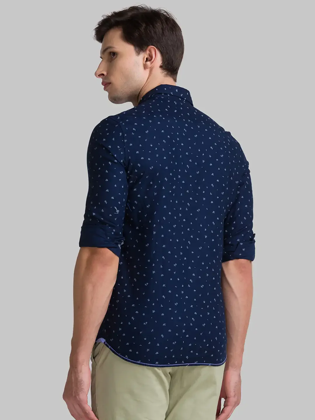 Men Blue Slim Fit Print Cotton Full Sleeve Shirts - Image 4