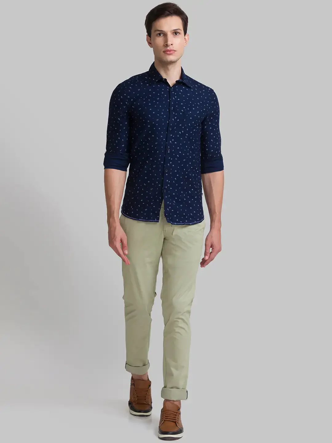 Men Blue Slim Fit Print Cotton Full Sleeve Shirts - Image 5