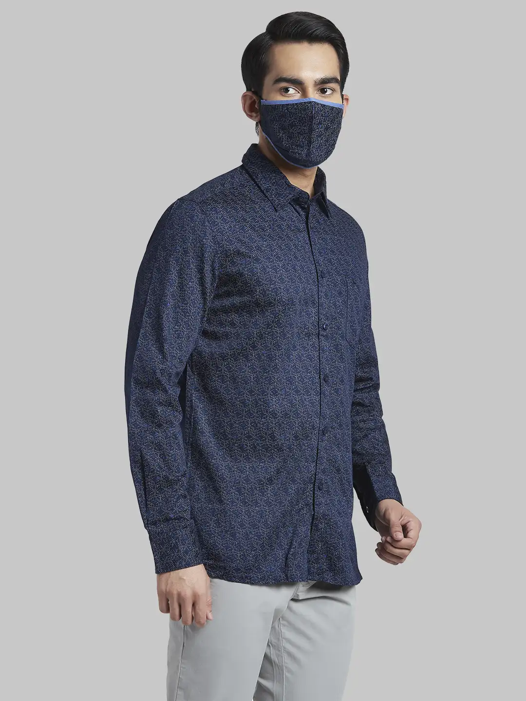 Men Blue Slim Fit Print Cotton Full Sleeve Shirts - Image 2