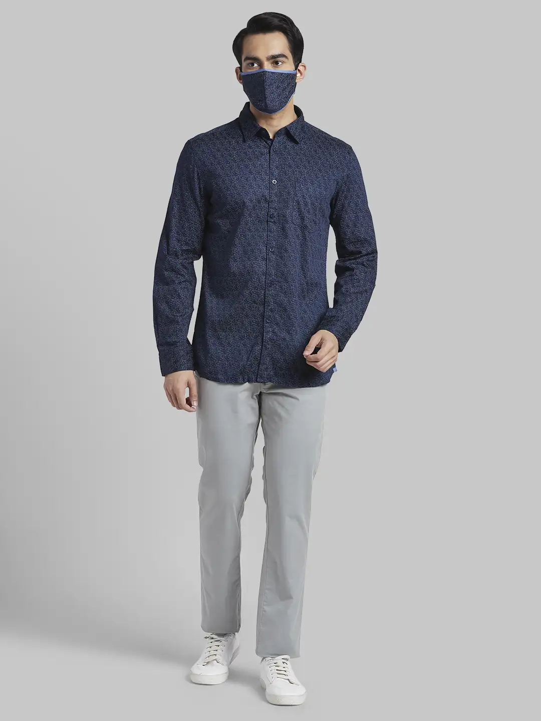 Men Blue Slim Fit Print Cotton Full Sleeve Shirts - Image 5