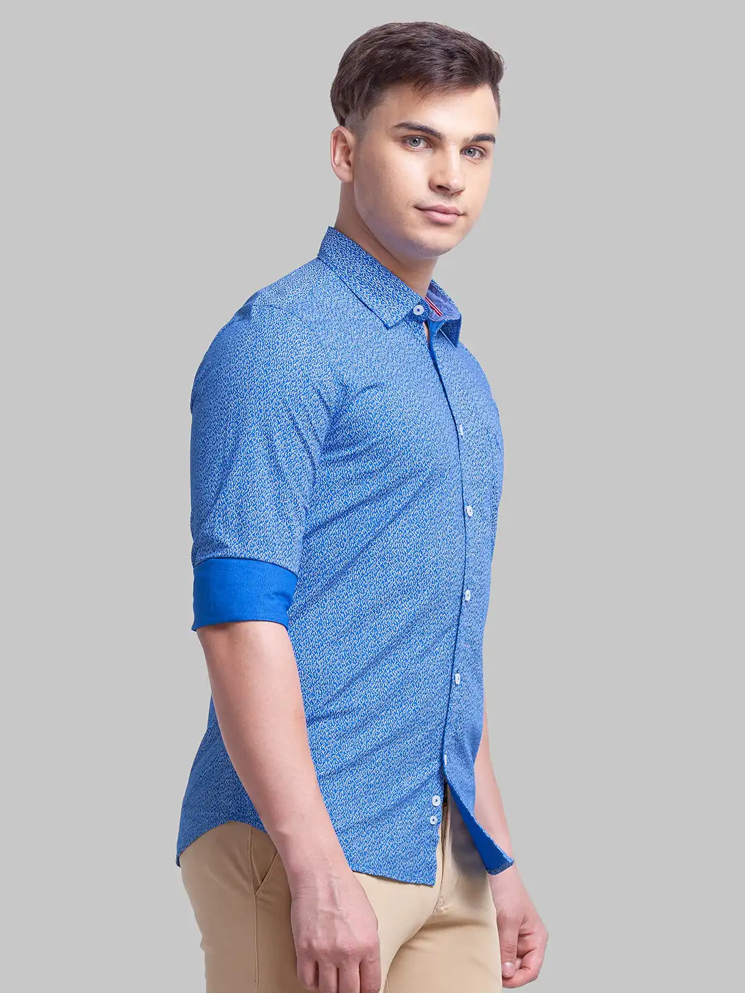 Men Blue Slim Fit Print Cotton Full Sleeve Shirts - Image 2