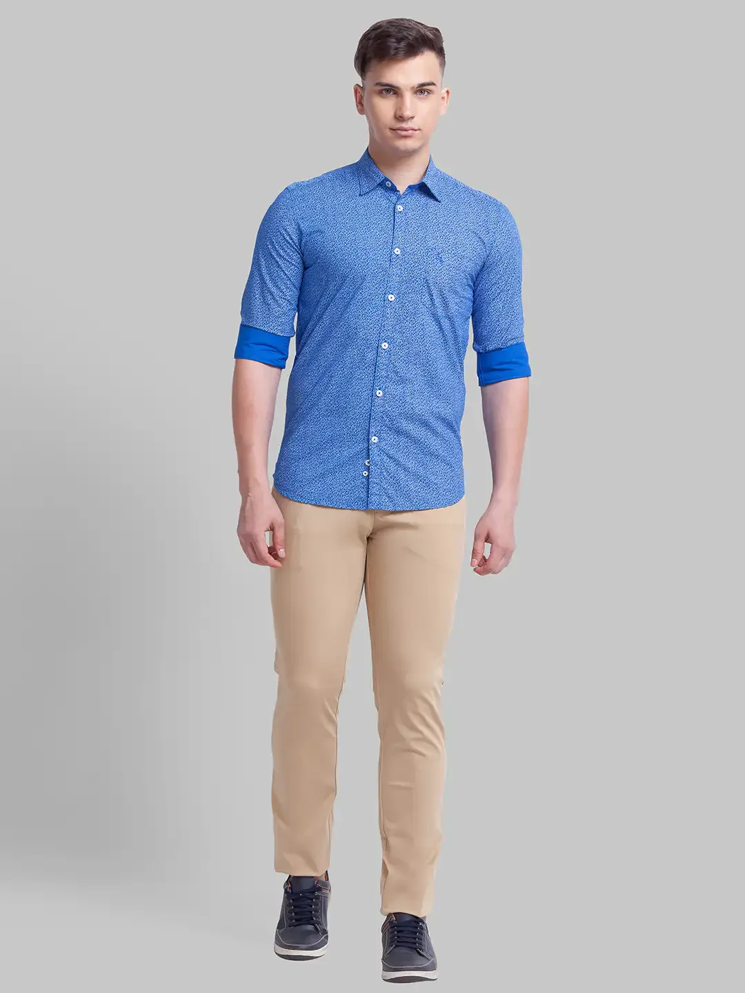 Men Blue Slim Fit Print Cotton Full Sleeve Shirts - Image 5