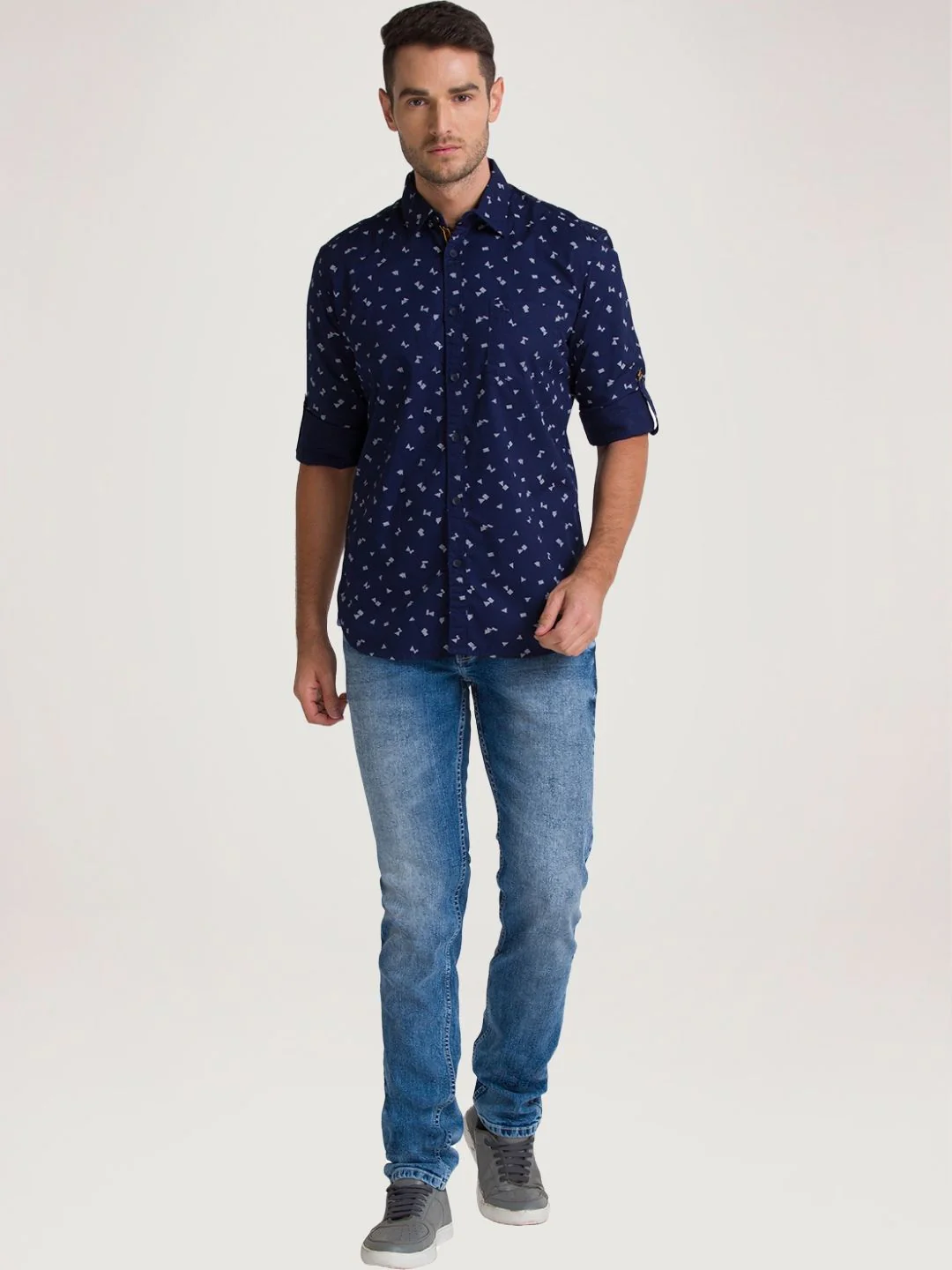 Men Blue Slim Fit Print Cotton Full Sleeve Shirts - Image 2