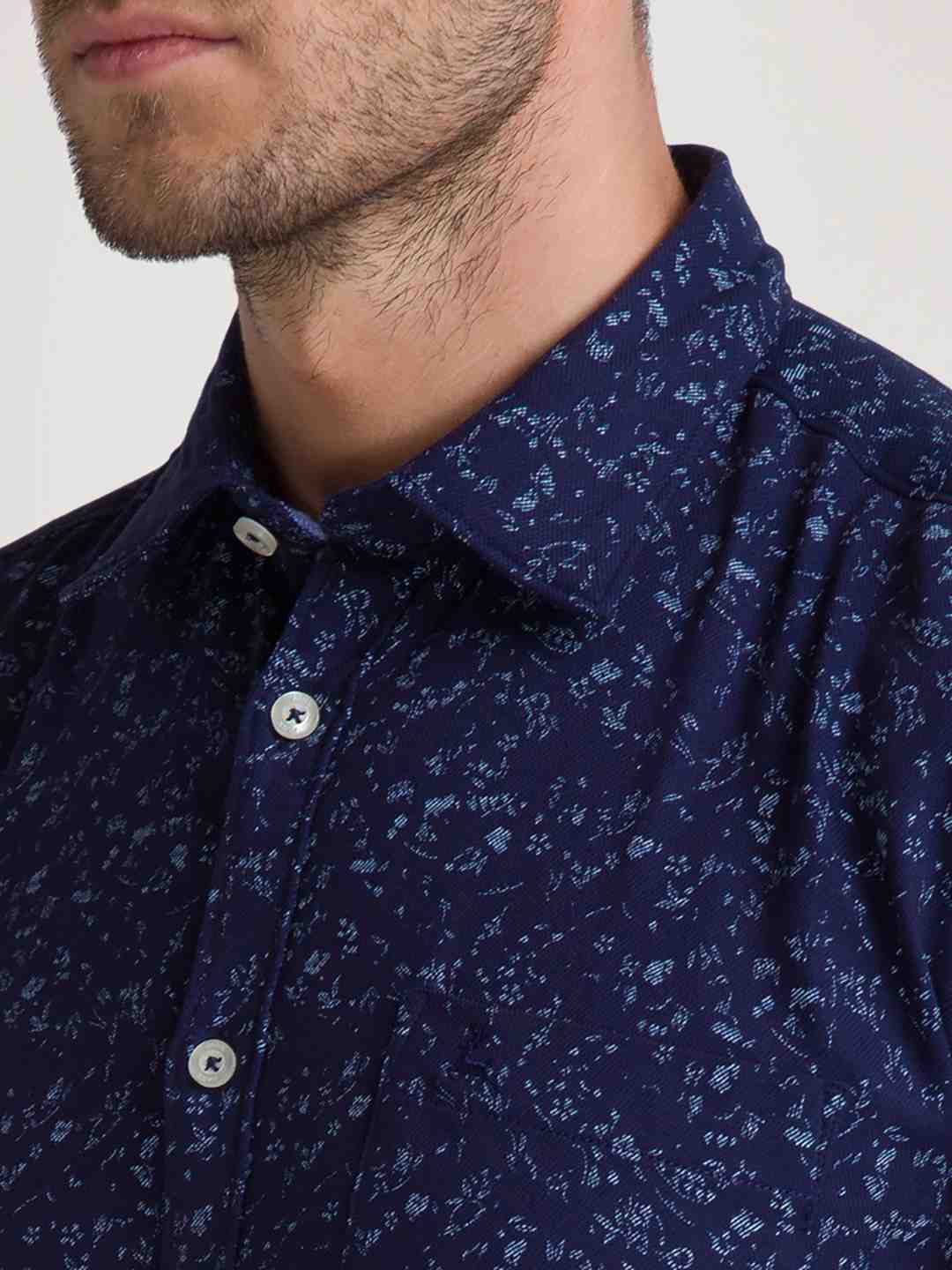 Men Blue Slim Fit Print Cotton Full Sleeve Shirts