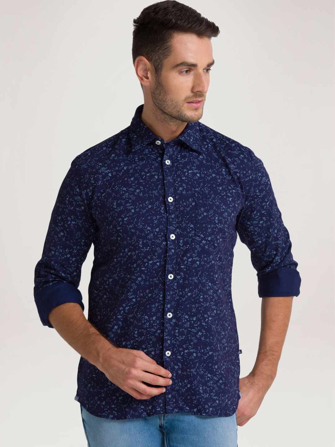 Men Blue Slim Fit Print Cotton Full Sleeve Shirts - Image 6