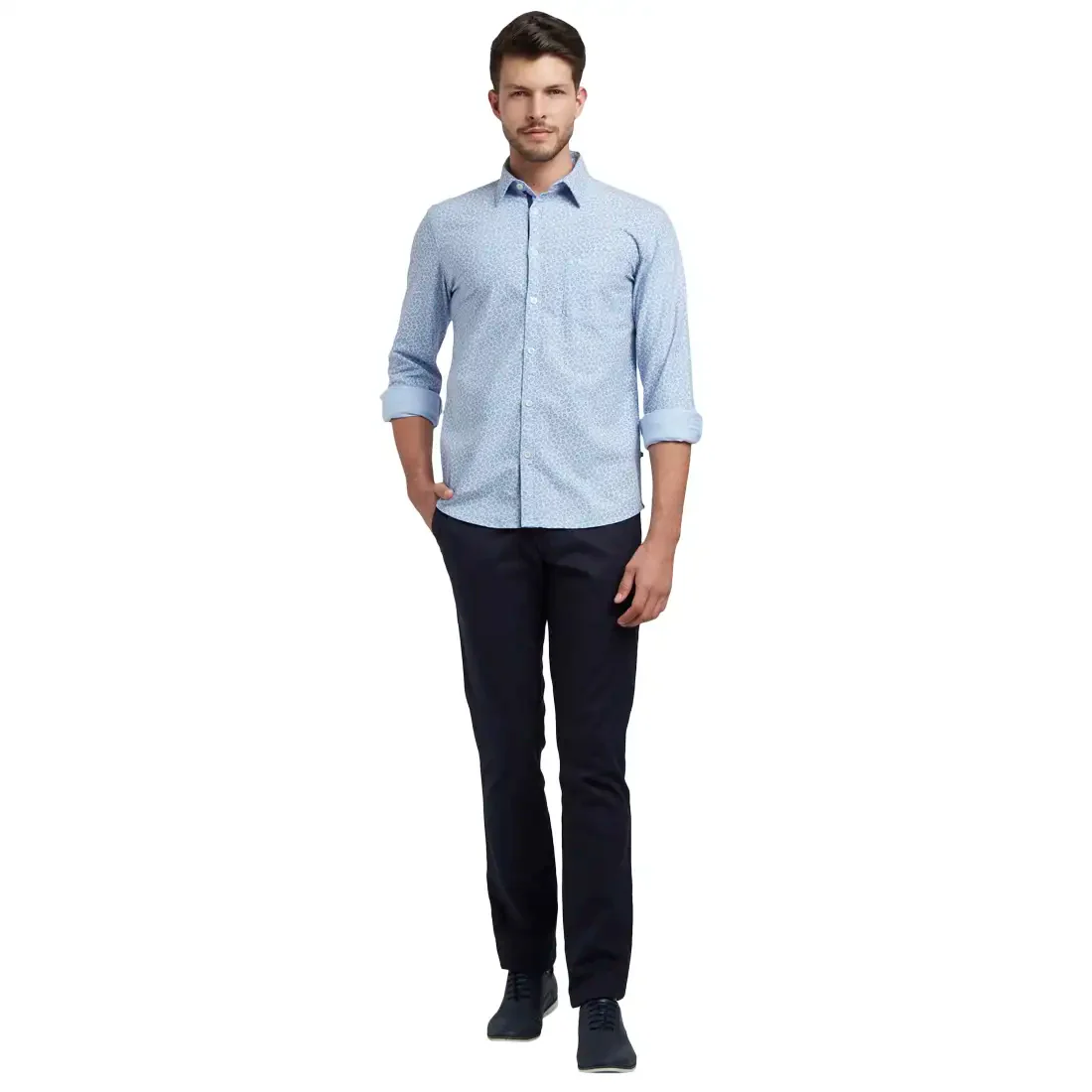 Men Blue Slim Fit Print Cotton Full Sleeve Shirts - Image 5