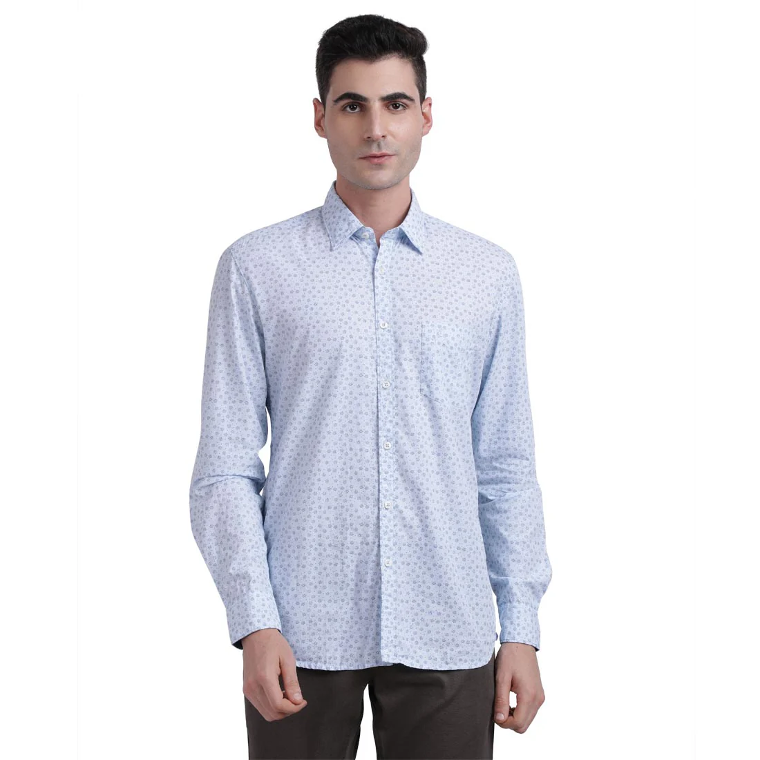 Men Blue Slim Fit Print Cotton Full Sleeve Shirts