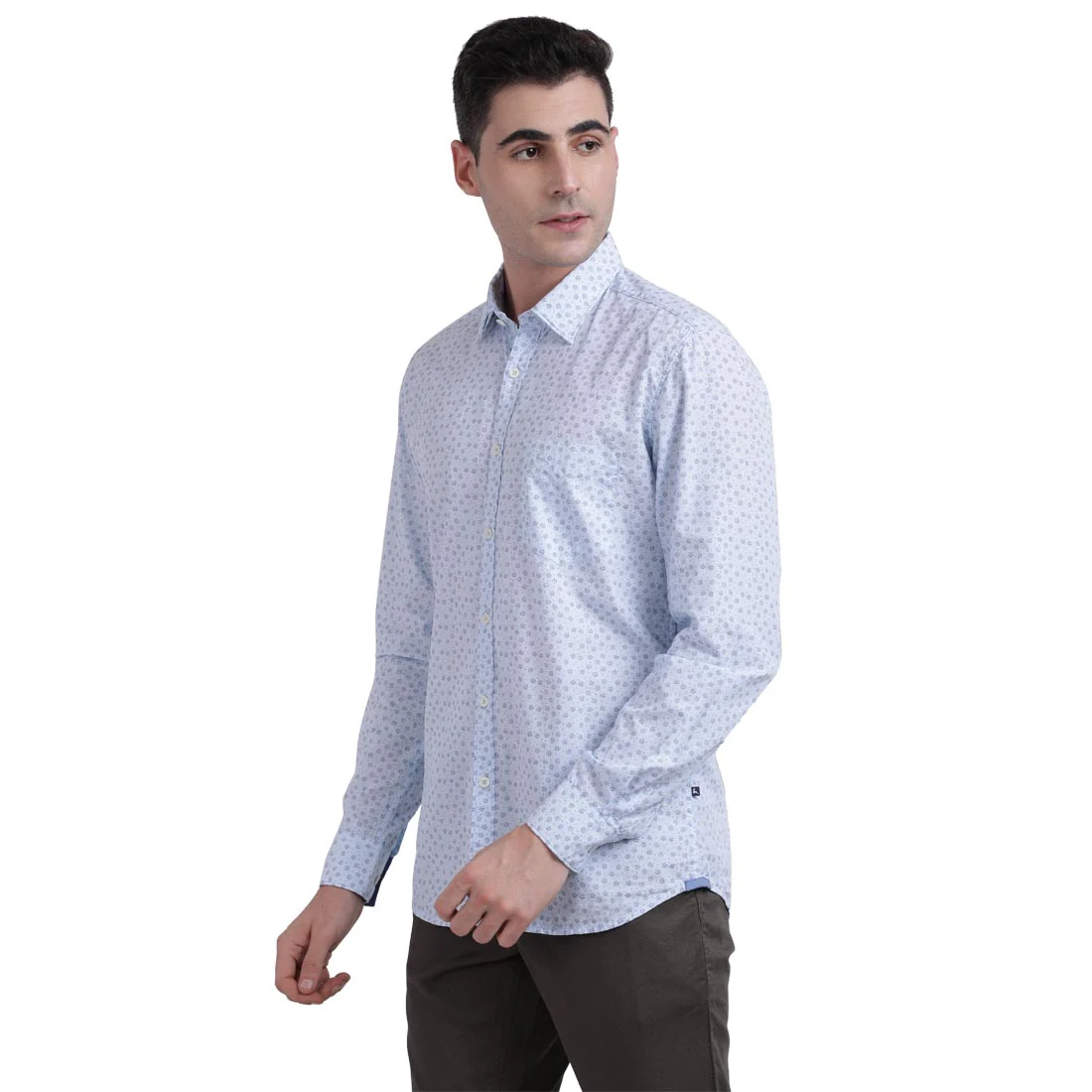 Men Blue Slim Fit Print Cotton Full Sleeve Shirts - Image 3