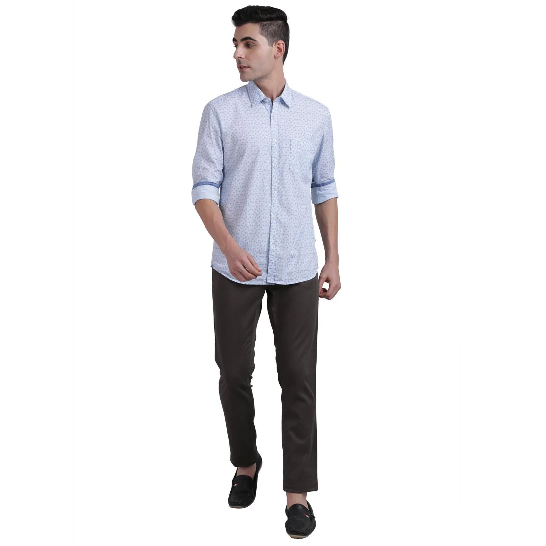 Men Blue Slim Fit Print Cotton Full Sleeve Shirts - Image 5