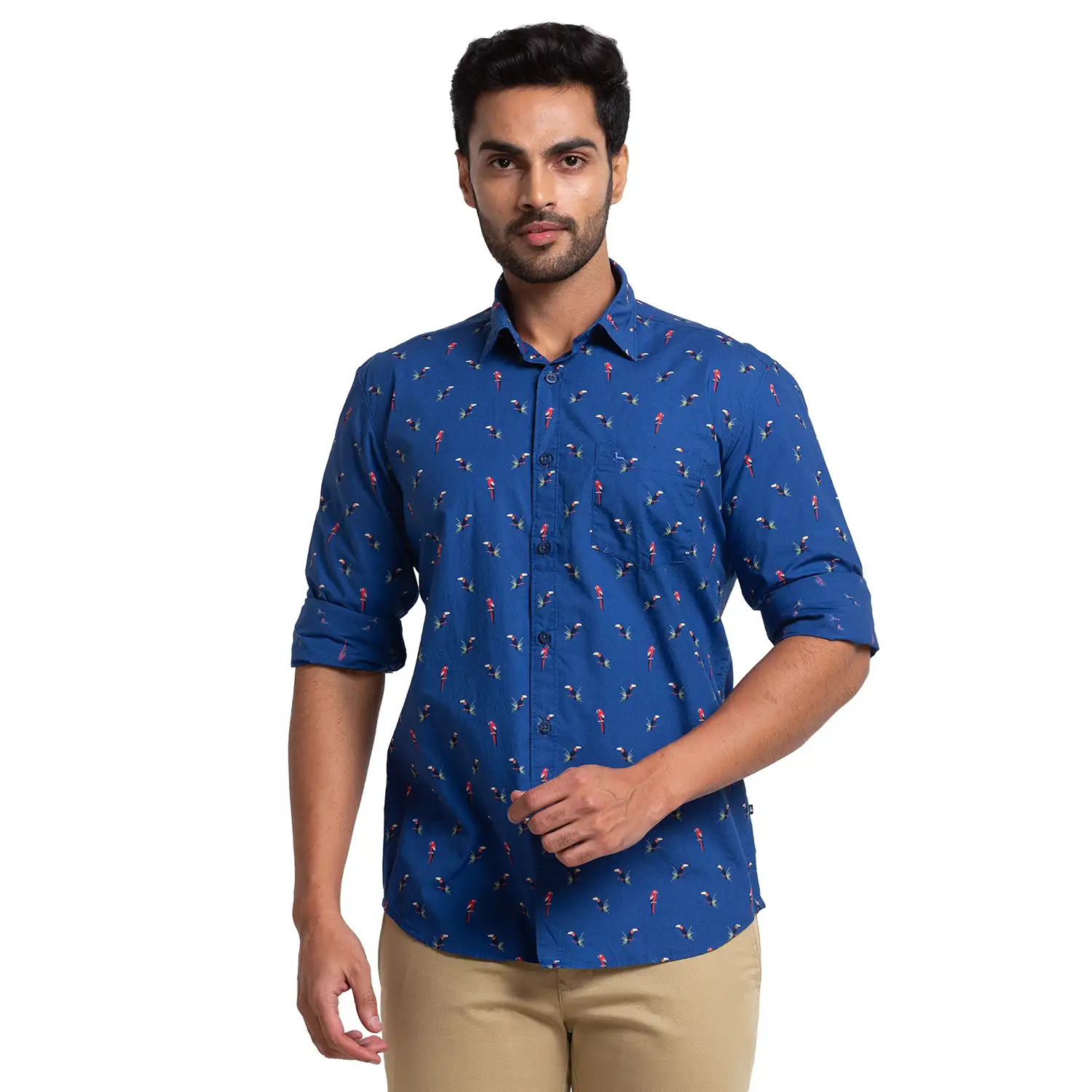 Men Blue Slim Fit Print Cotton Full Sleeve Shirts