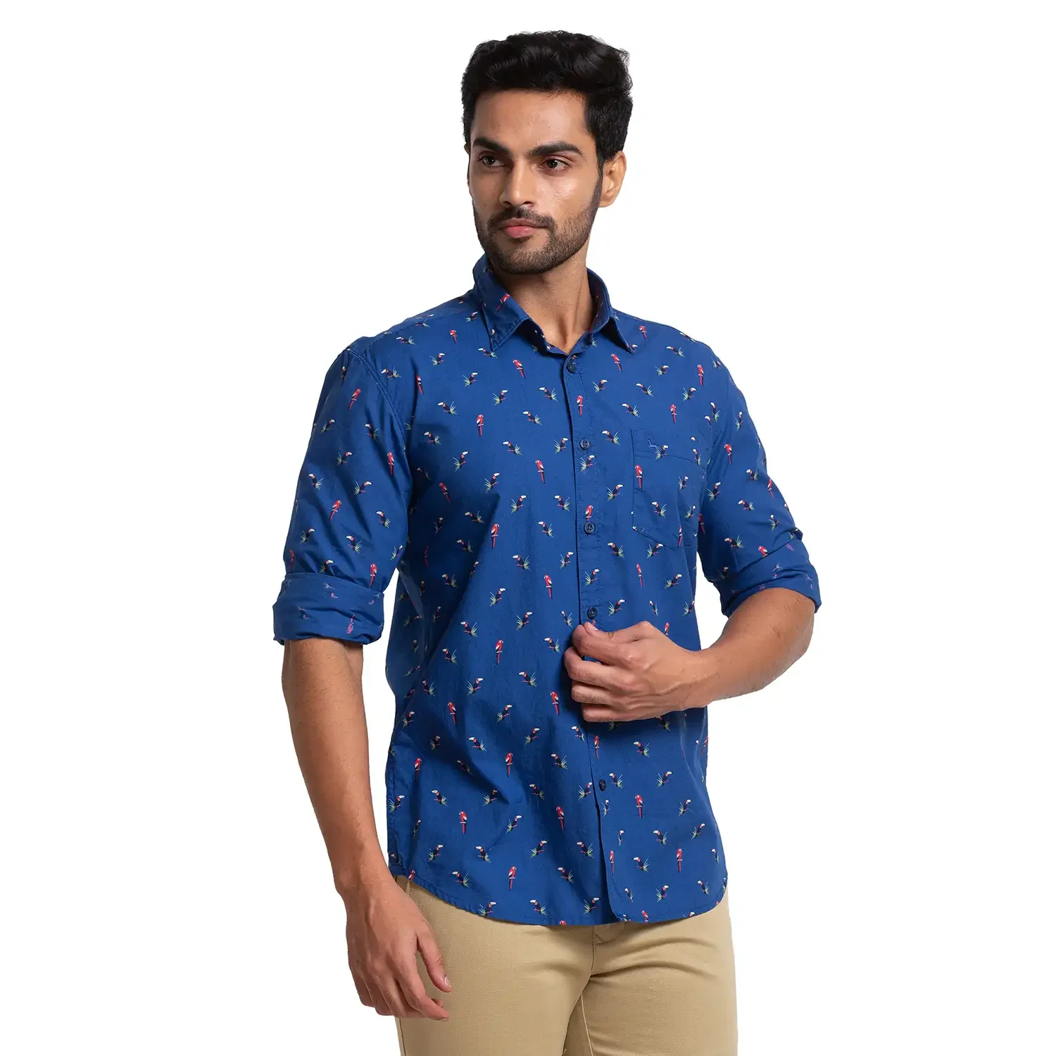 Men Blue Slim Fit Print Cotton Full Sleeve Shirts - Image 2
