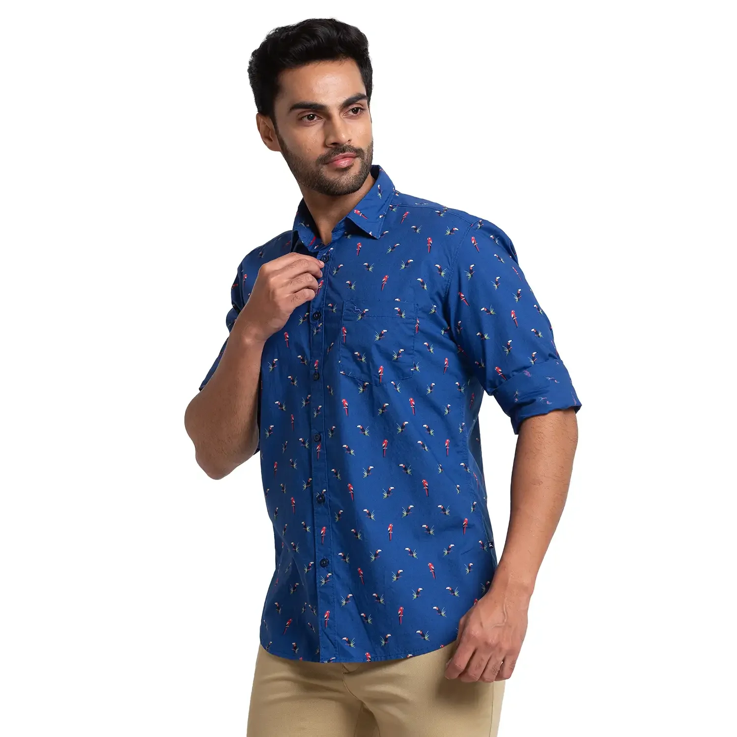Men Blue Slim Fit Print Cotton Full Sleeve Shirts - Image 3