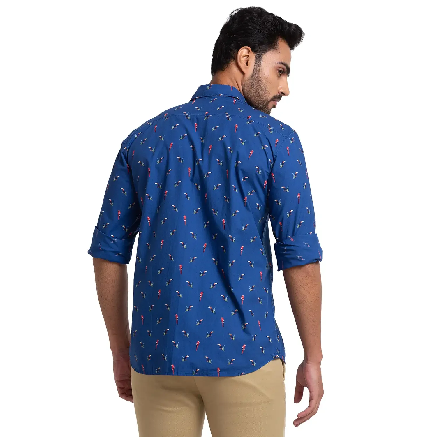 Men Blue Slim Fit Print Cotton Full Sleeve Shirts - Image 4