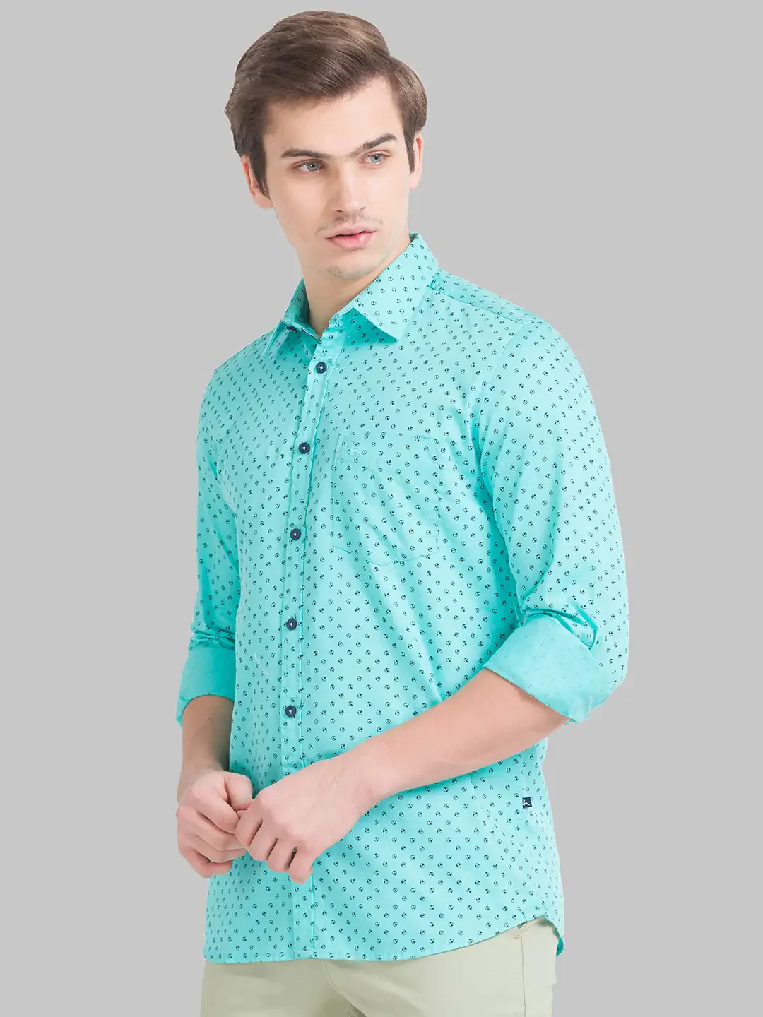 Parx Men Green Printed Slim Fit Cotton Casual Shirt - Image 3