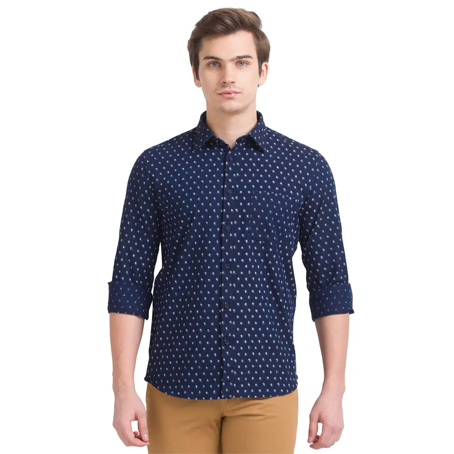 Men Blue Slim Fit Print Cotton Full Sleeve Shirts