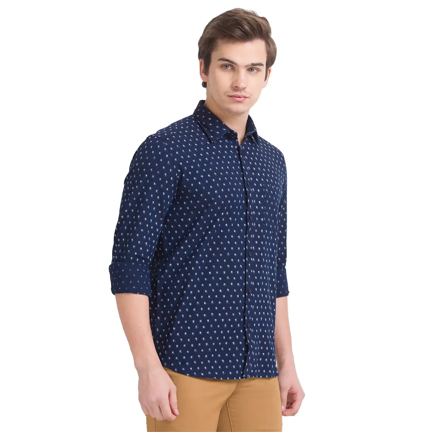 Men Blue Slim Fit Print Cotton Full Sleeve Shirts - Image 2