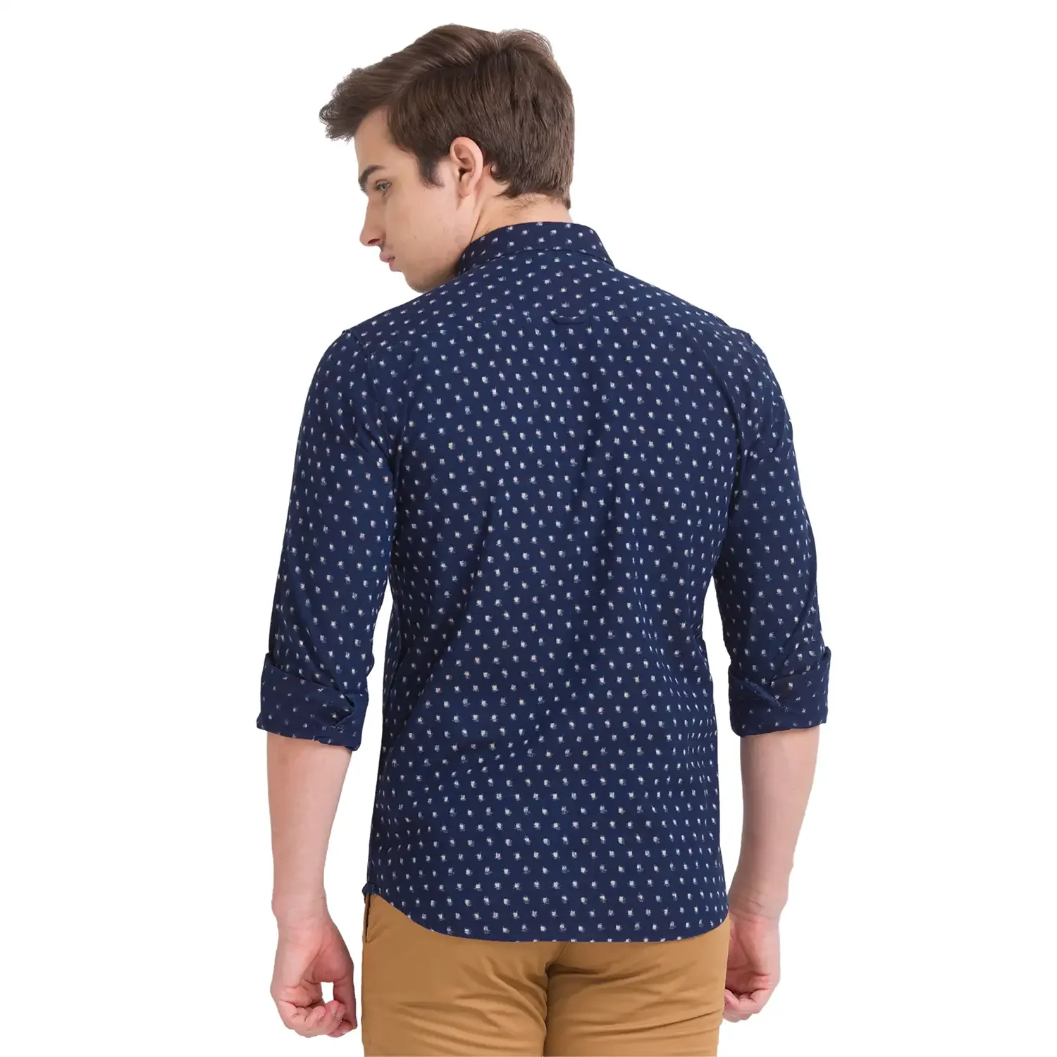 Men Blue Slim Fit Print Cotton Full Sleeve Shirts - Image 4