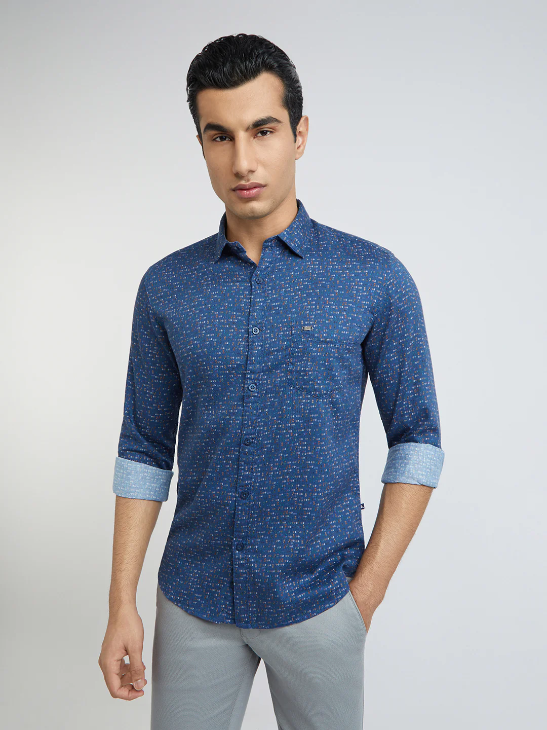 Men Blue Slim Fit Print Cotton Full Sleeve Shirts