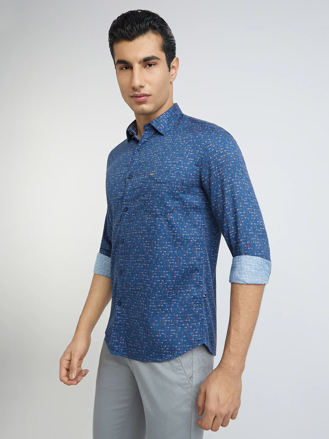 Men Blue Slim Fit Print Cotton Full Sleeve Shirts - Image 3