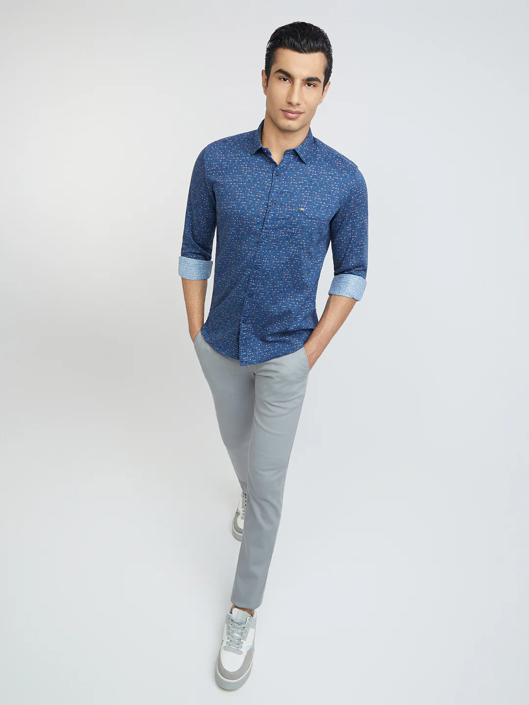 Men Blue Slim Fit Print Cotton Full Sleeve Shirts - Image 4