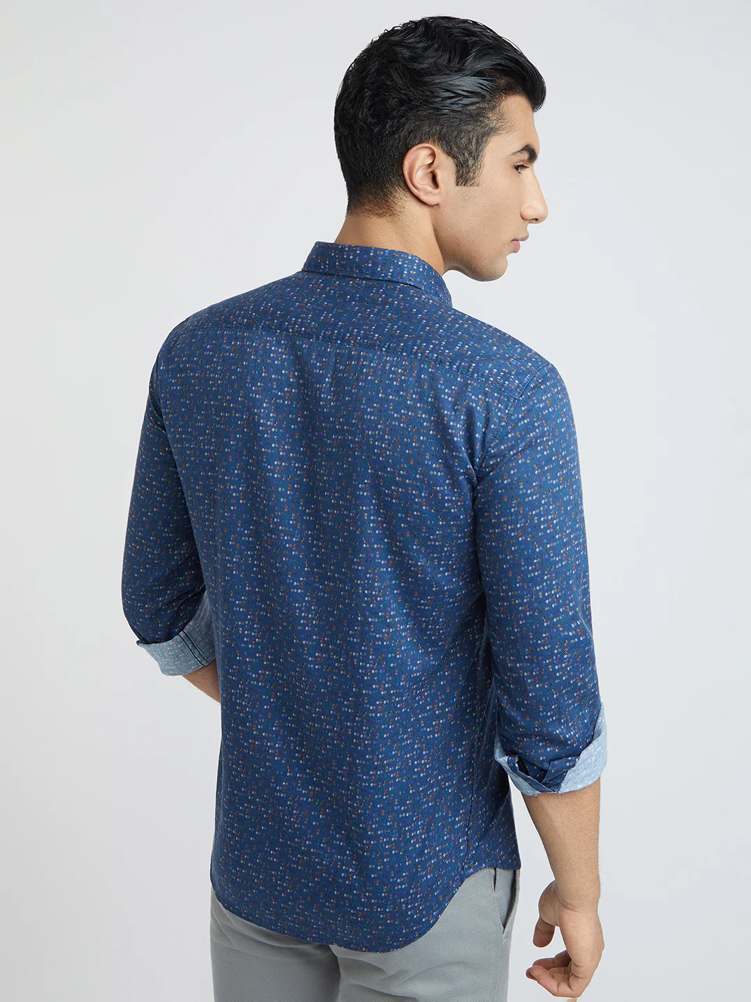 Men Blue Slim Fit Print Cotton Full Sleeve Shirts - Image 7