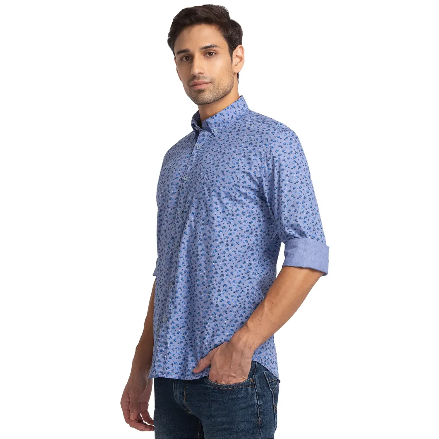 Men Blue Slim Fit Print Cotton Full Sleeve Shirts - Image 3
