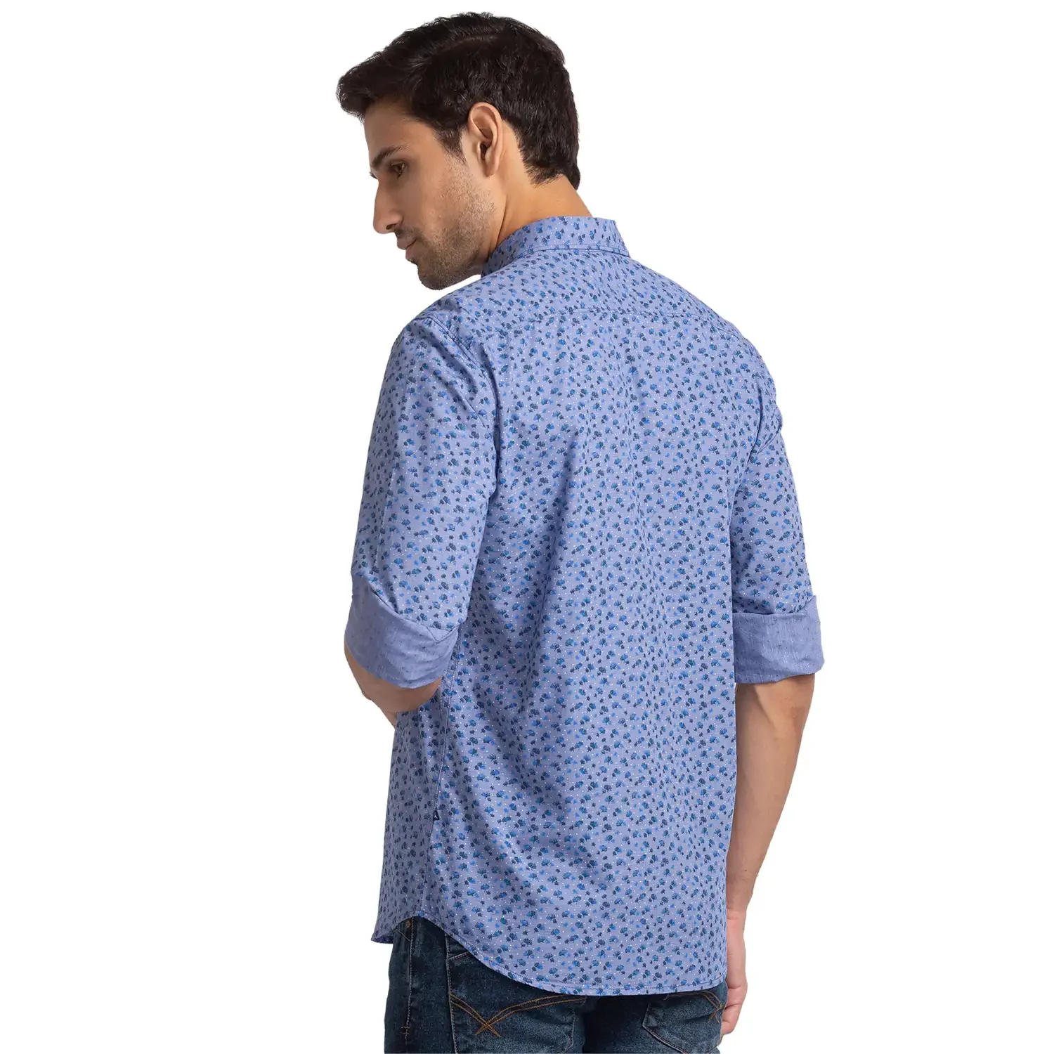 Men Blue Slim Fit Print Cotton Full Sleeve Shirts - Image 4