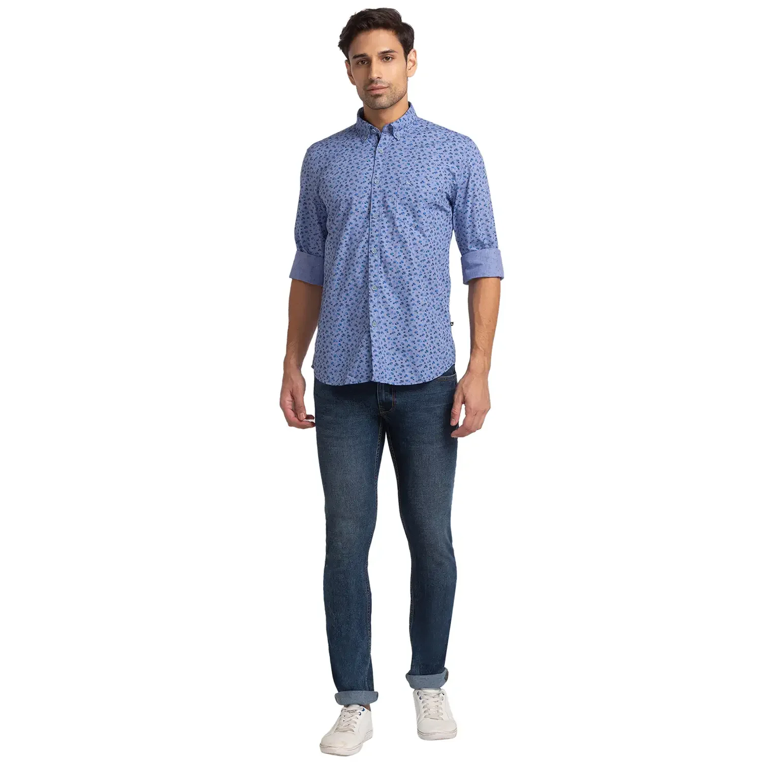Men Blue Slim Fit Print Cotton Full Sleeve Shirts - Image 5
