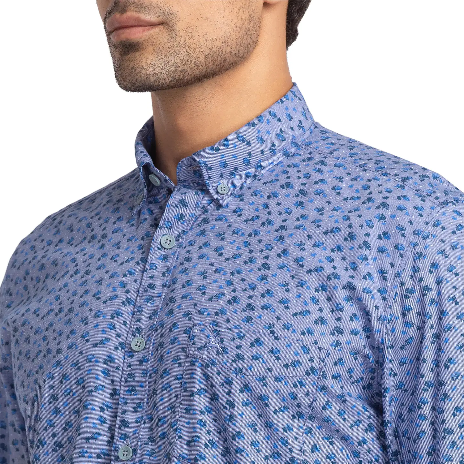 Men Blue Slim Fit Print Cotton Full Sleeve Shirts - Image 6
