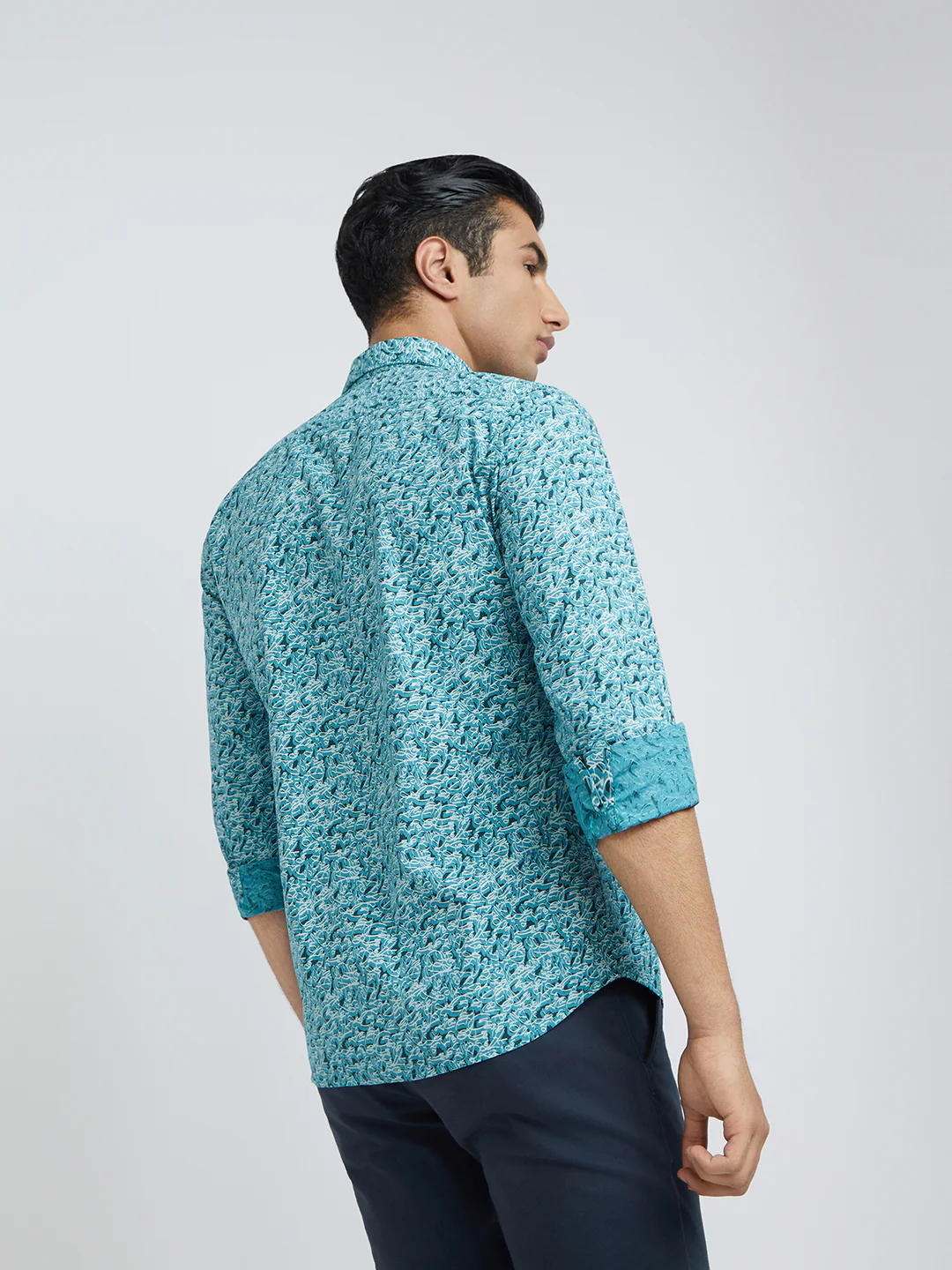 Men Blue Slim Fit Print Cotton Full Sleeve Shirts - Image 5