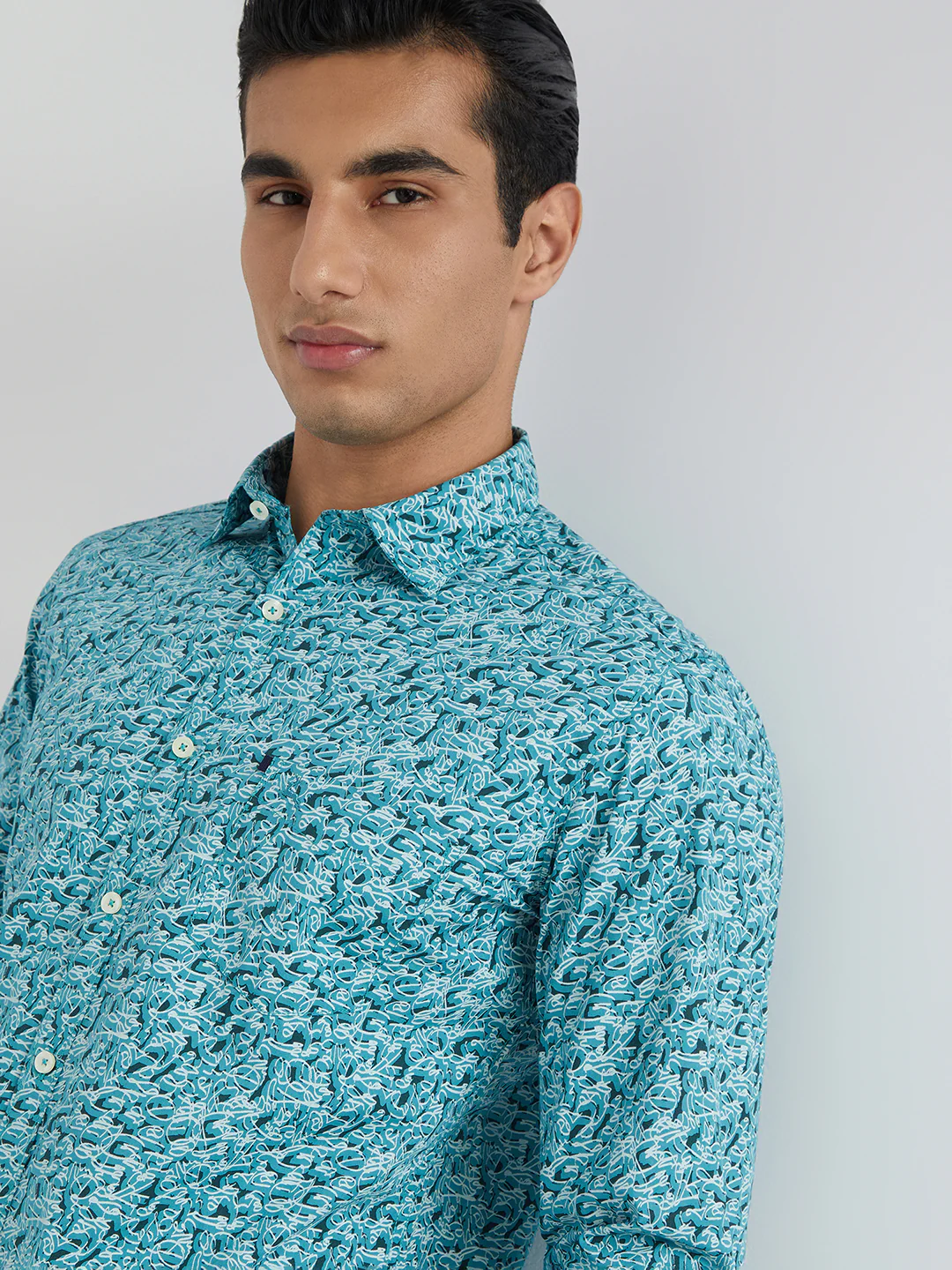 Men Blue Slim Fit Print Cotton Full Sleeve Shirts - Image 7