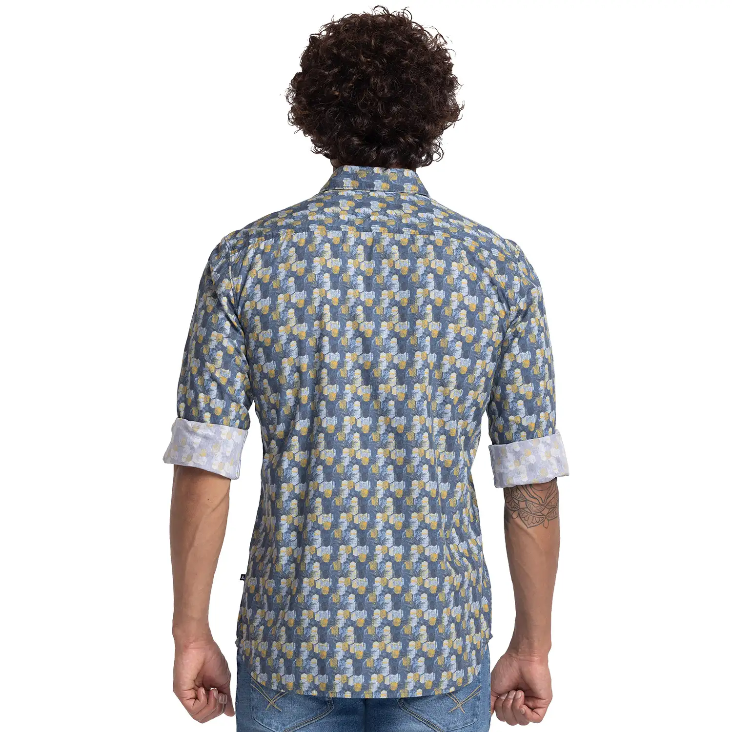 Men Blue Slim Fit Print Cotton Full Sleeve Shirts - Image 4