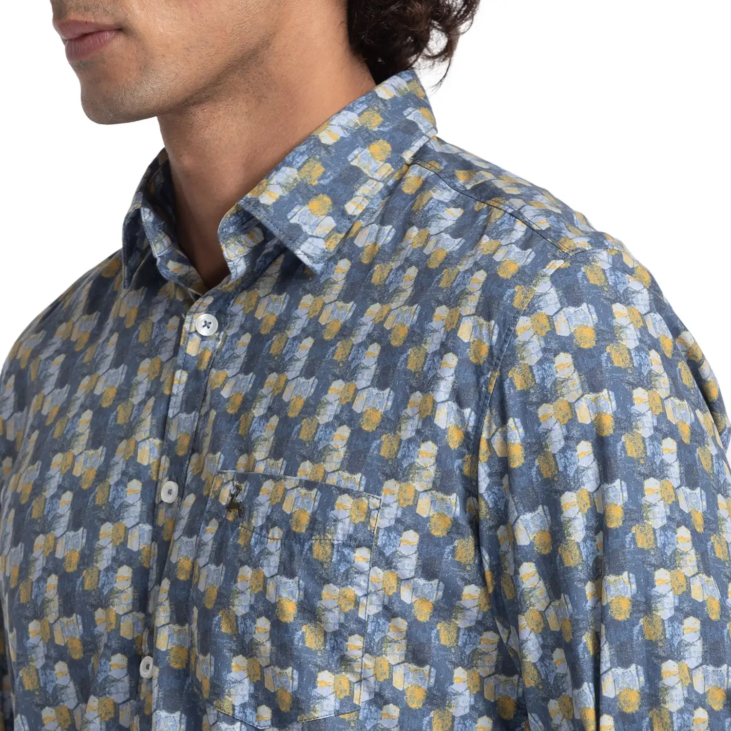 Men Blue Slim Fit Print Cotton Full Sleeve Shirts - Image 6
